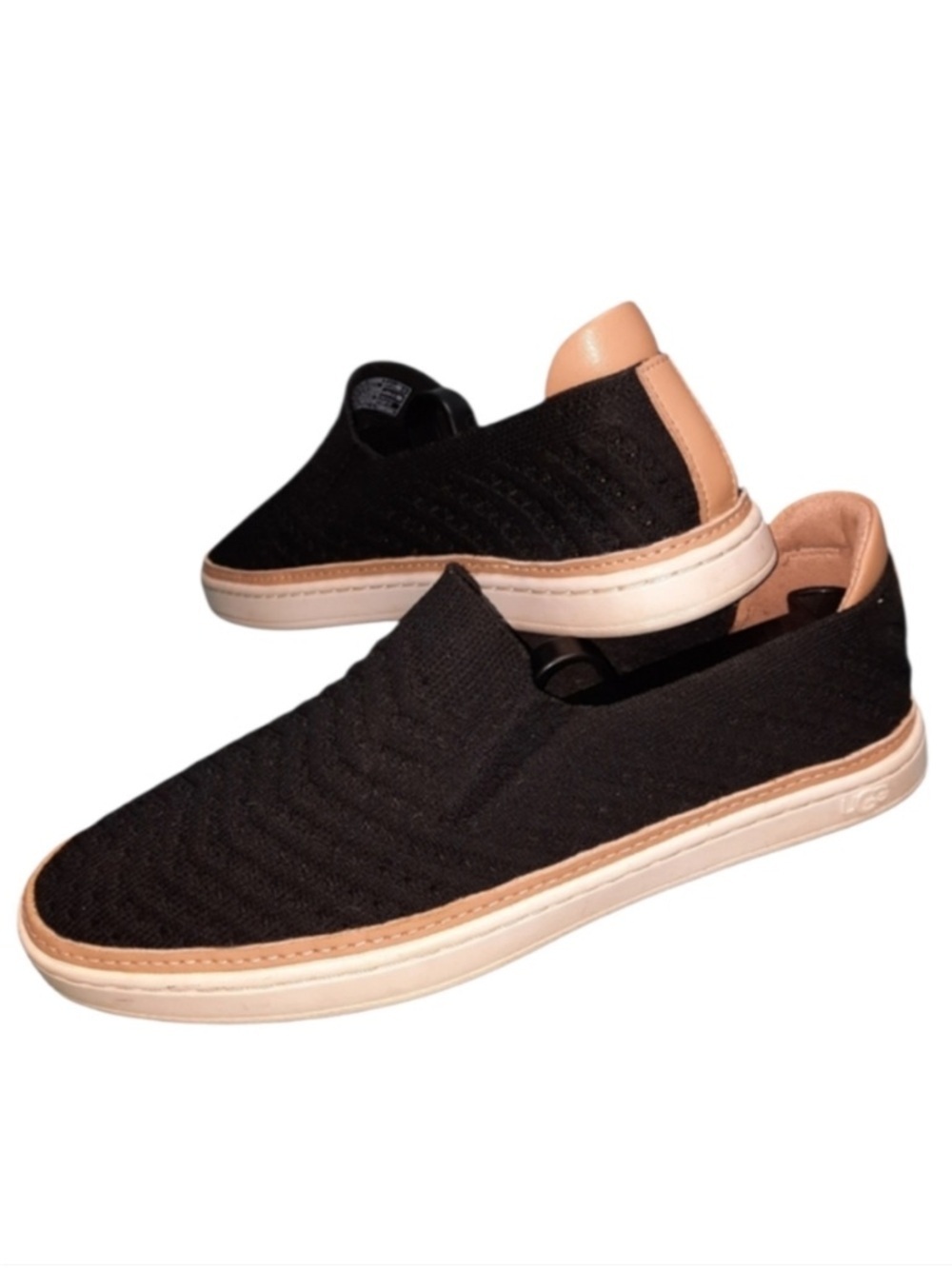 Women’s Black Knit Slip-On Sneakers with Tan Accents